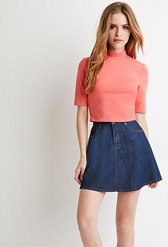 Forever21 Women's  Mock-neck Crop Top (salmon)