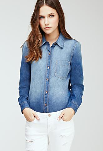 Forever21 Faded Chambray Shirt Denim Small