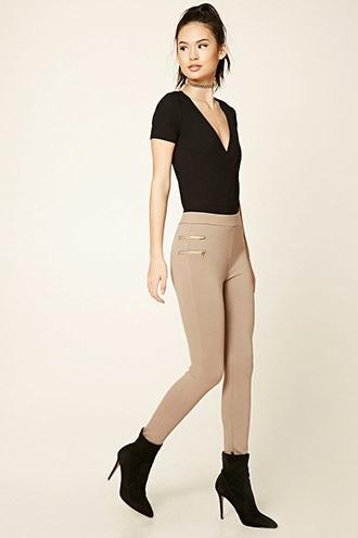 Forever21 Women's  Cocoa Zipper-trim Skinny Pants