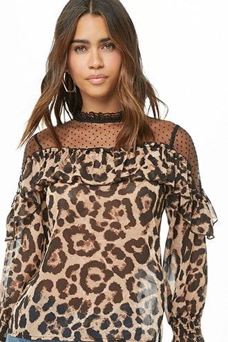 Forever21 Dotted Mesh & Cheetah Print Top