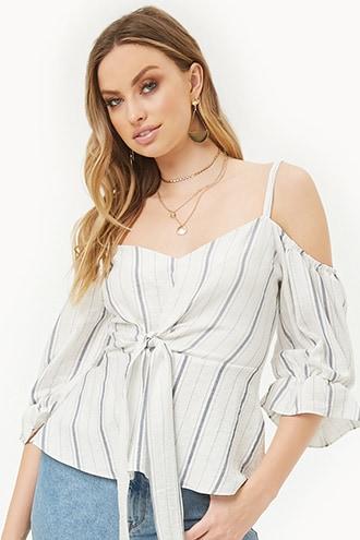 Forever21 Striped Flounce Open-shoulder Top