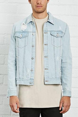 21 Men Men's  Medium Denim Distressed Denim Jacket