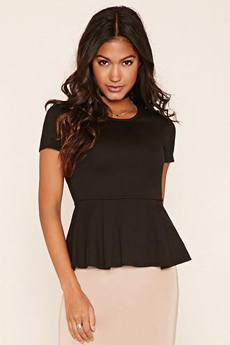 Forever21 Women's Black Pleated Peplum Top