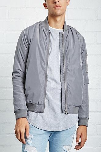 21 Men Men's  Grey Padded Bomber Jacket