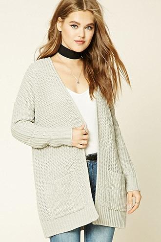 Forever21 Women's  Grey Ribbed Knit Sweater Cardigan