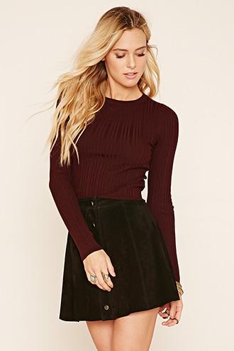 Forever21 Women's  Aubergine Ribbed Knit Sweater