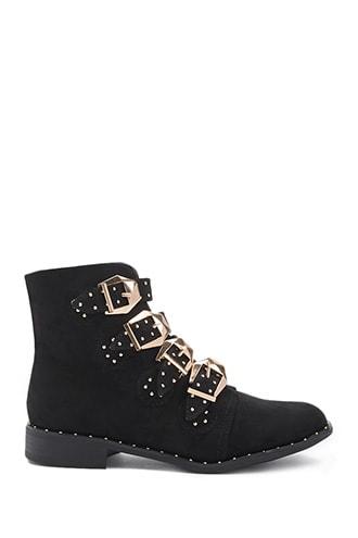 Forever21 Faux Suede Studded Buckle Boots