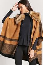 Forever21 Faux Fur Patternblock Poncho