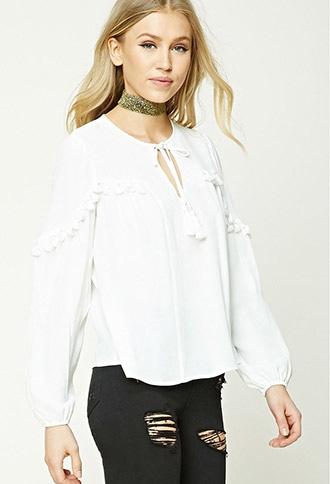 Forever21 Tassel Trim Self-tie Top