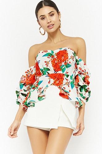 Forever21 Floral Off-the-shoulder Surplice Top