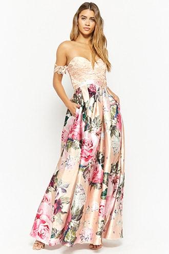 Forever21 Floral Lace Off-the-shoulder Gown