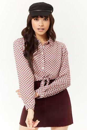 Forever21 Floral Print Tie-front Shirt