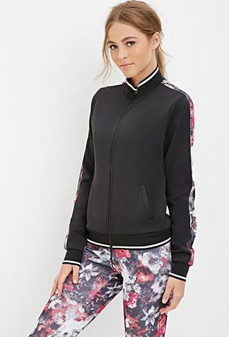 Forever21 Floral-paneled Athletic Jacket