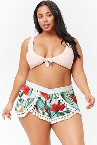 Forever21 Plus Size Floral Tasseled Swim Cover-up Shorts