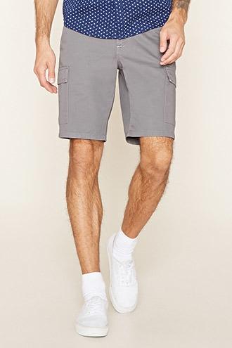 21 Men Men's  Grey Cotton Cargo Shorts