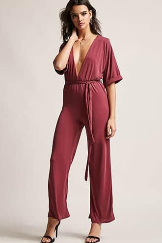 Forever21 Plunging Wide-leg Jumpsuit