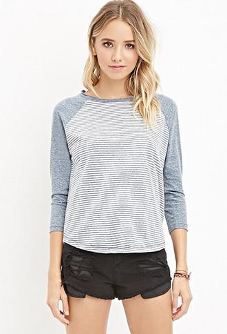 Forever21 Heathered Stripe Baseball Tee