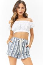 Forever21 Paperbag-waist Linen-blend Striped Shorts