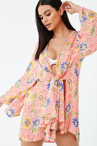 Forever21 Floral Swim Cover-up Kimono