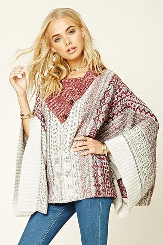 Love21 Women's  Abstract Print Poncho