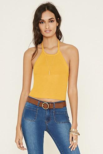 Forever21 Women's  Gold Self-tie Halter Top