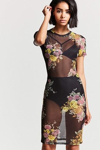 Forever21 Sheer Mesh Floral Dress