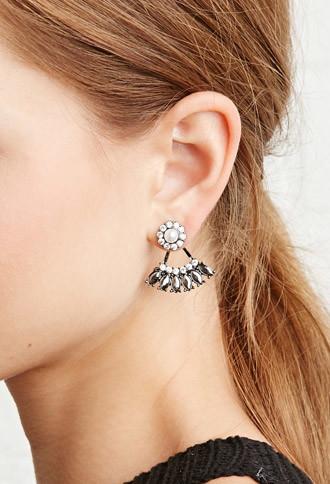 Forever21 Faux Gem Ear Jackets (dark Grey/white)