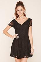 Forever21 Women's  Black Crochet Lace A-line Dress