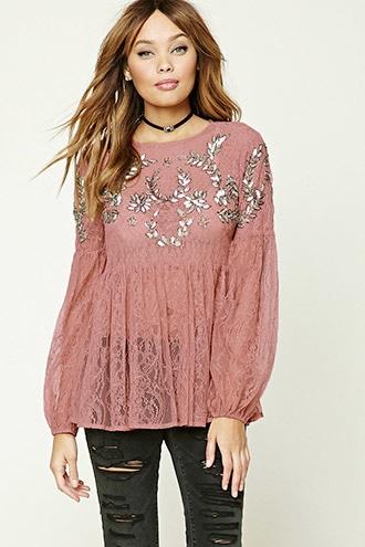 Forever21 Sequined Sheer Lace Top
