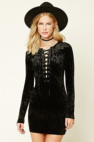 Forever21 Women's  Velvet Lace-up Dress