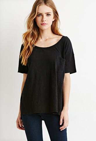 Forever21 Women's  Slub Knit Pocket Tee (black)