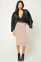 Forever21 Women's  Dusty Pink Midi Stretch-knit Skirt
