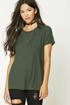 Forever21 Women's  Olive Boxy Ribbed Knit Top