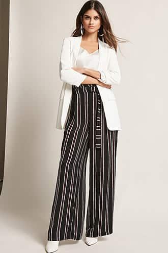 Forever21 Self-tie Stripe Wide-leg Pants