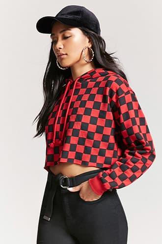 Forever21 Fleece Checkered Hoodie