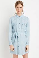 Forever21 Women's  Belted Chambray Shirt Dress (light Denim)