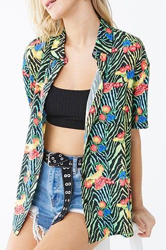 Forever21 Striped Fruit Print Shirt