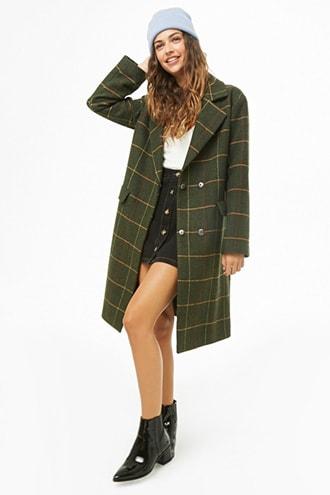 Forever21 Longline Plaid Overcoat
