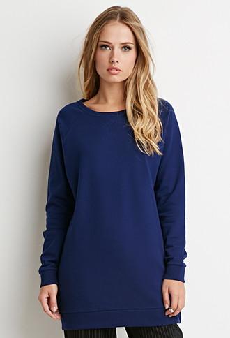 Forever21 Women's  Longline Raglan Sweatshirt (navy)