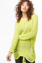 Forever21 Neon Distressed Honeycomb-knit Longline Sweater