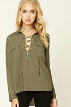 Forever21 Women's  Lace-up Shirt