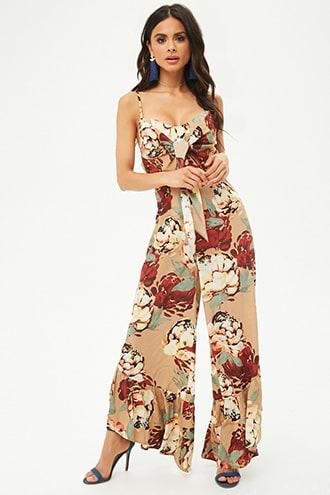 Forever21 Selfie Leslie Floral Knot-front Jumpsuit