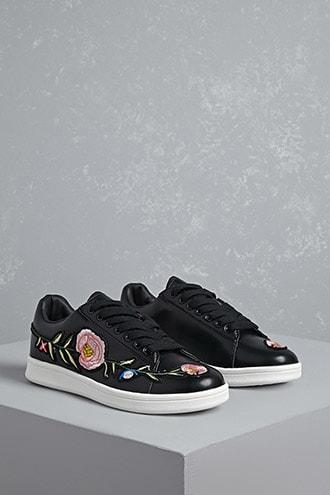 Forever21 Floral Faux Leather Sneakers