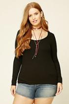 Forever21 Plus Women's  Black Plus Size Ribbed Knit Top