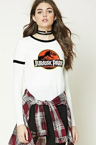 Forever21 Women's  Jurassic Park Ringer Tee
