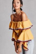 Forever21 Women's  Mustard Off-the-shoulder Flounce Top