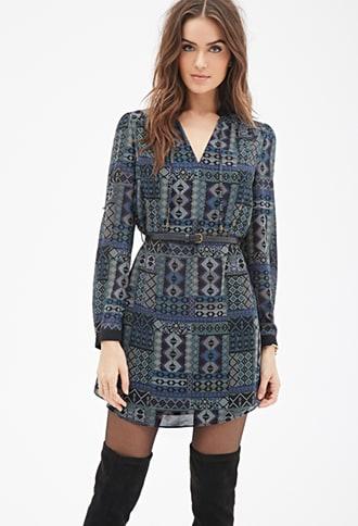 Forever21 Belted Abstract Shift Dress