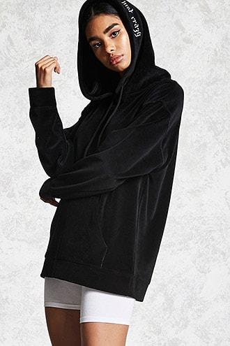Forever21 Embroidered Velvet Hoodie