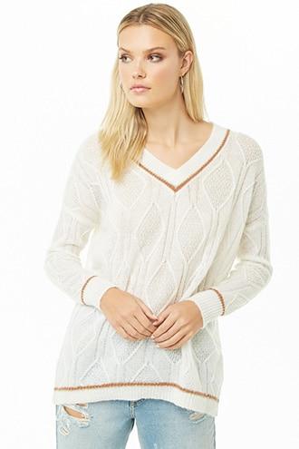 Forever21 Open-knit Striped Trim Sweater