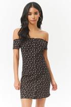 Forever21 Floral Off-the-shoulder Snap-button Mini Dress